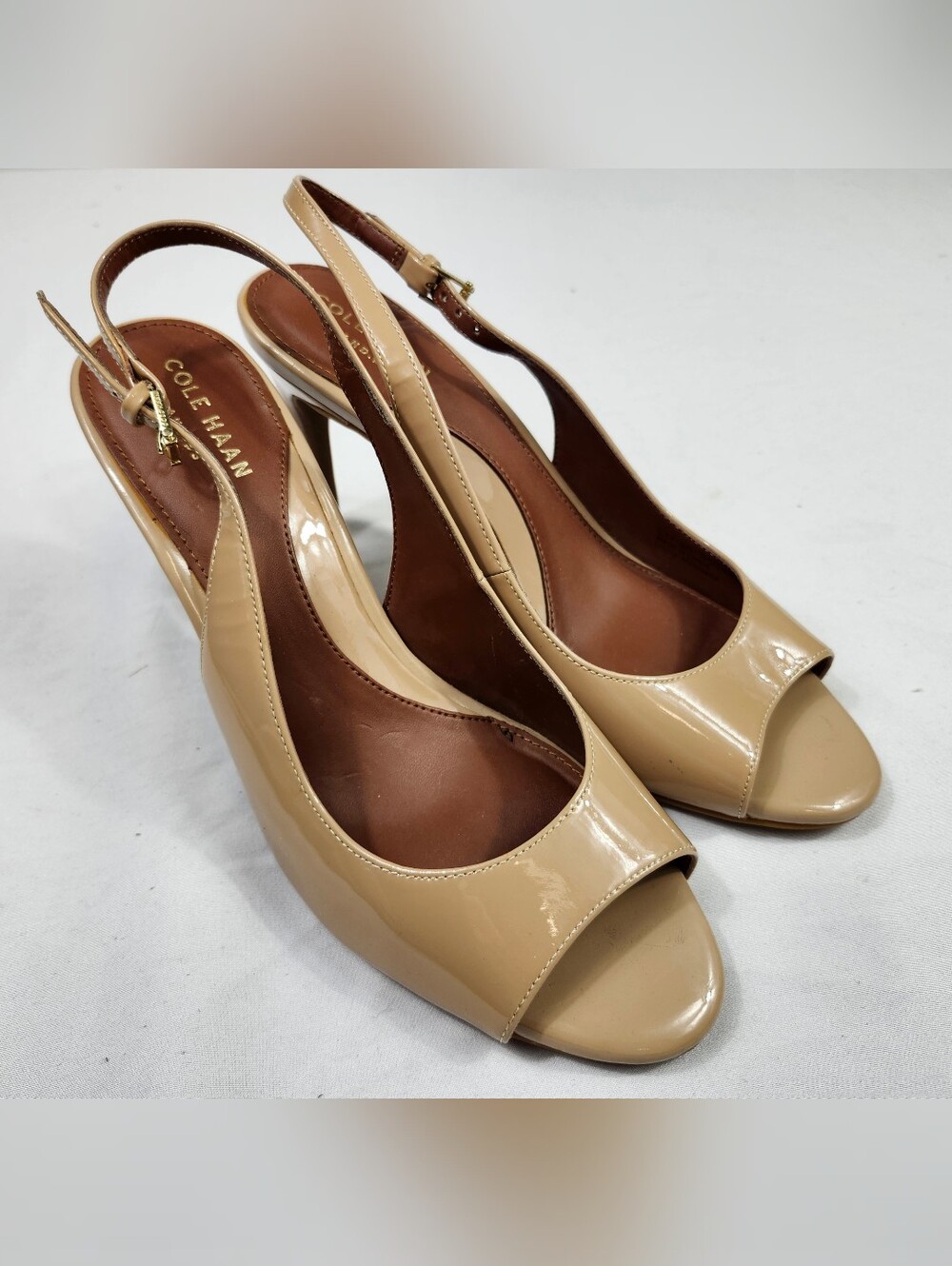 Cole Haan Grand Os Women's 7.5 B Light Brown Slingback Peep-Toe Heels